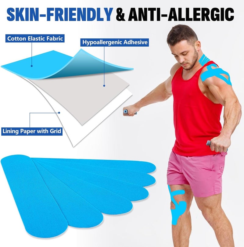 NUITPY 60PCS Precut Kinesiology Tape Strips, 2 inch x 10 inch Athletic Tape, Kinetic Tape, Elastic Muscle Tape, Sports Tape, Knee Tape for Exercise and Daily Use - Light Blue - Image 3